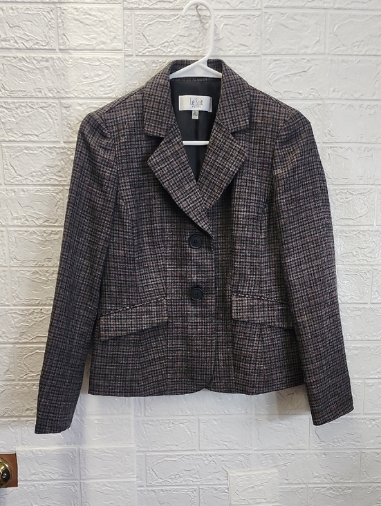 Le Suit Jackets & Blazers - Le Suit Women's Plaid Two-Button Blazer - Brown/Gray